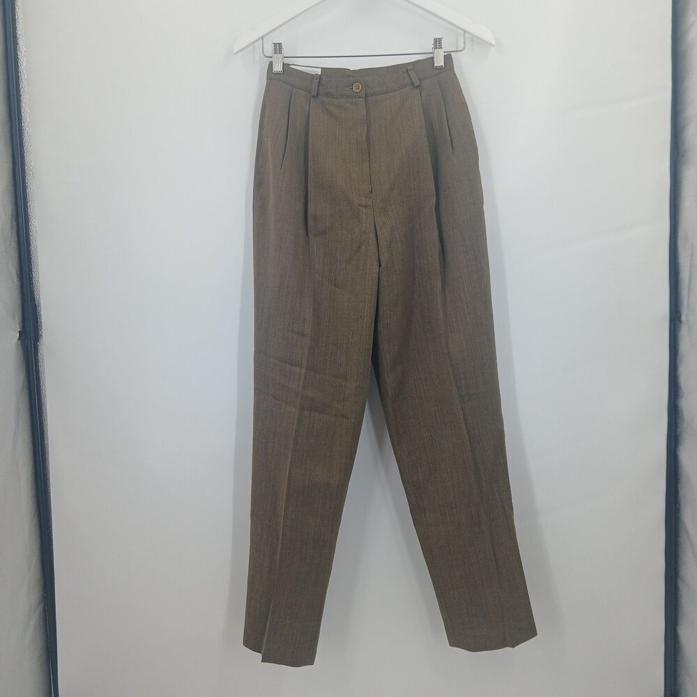 womans land's end petite size 4 brown 100% wool trousers pants vintage